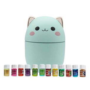 Pack Humidificador Dise&ntilde;o Gato Verde + 12 Esencias Aromaticas