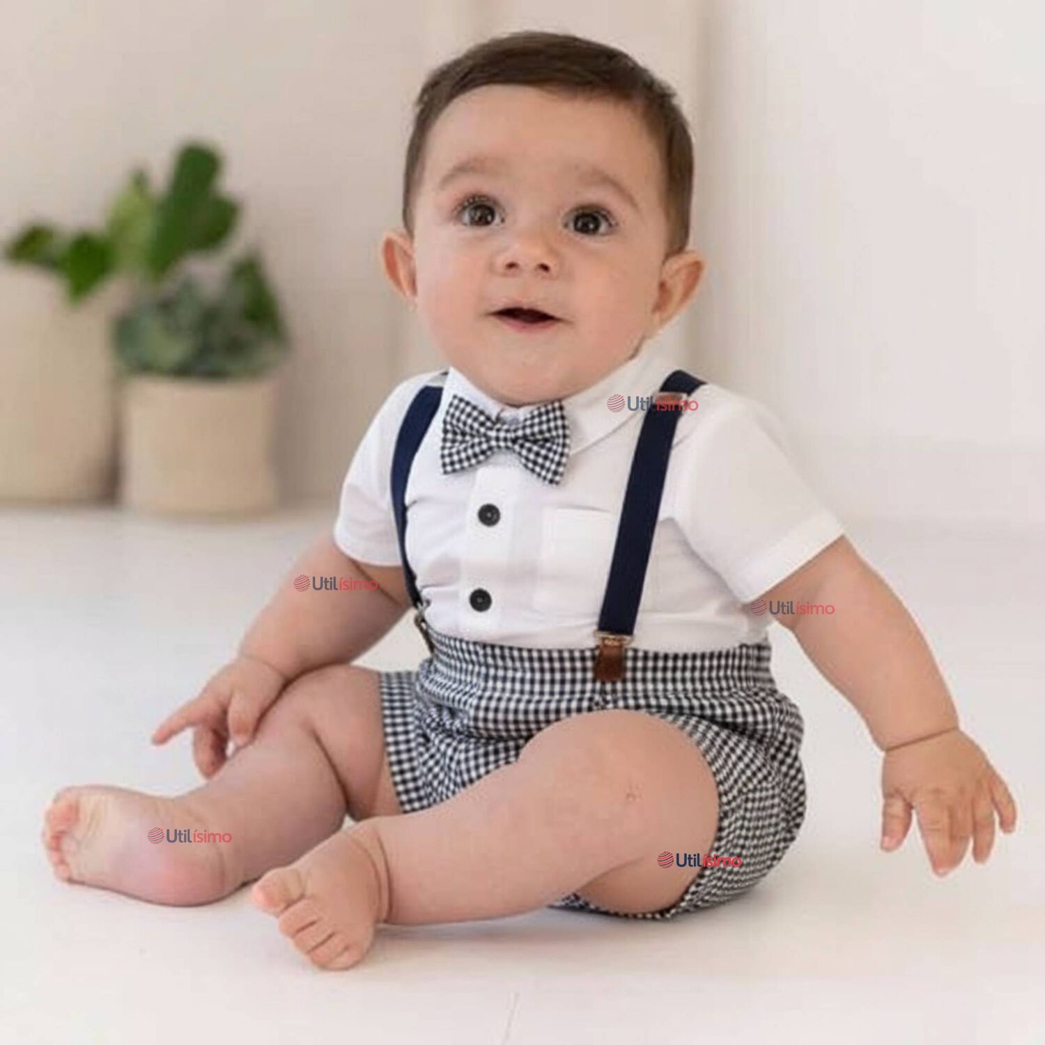 Conjunto De Vestir Con Tirantes Camisa Pantal&oacute;n Corto Algod&oacute;n Beb&eacute; Azul image number 0.0