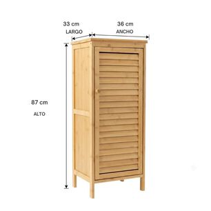 Armario Ba&ntilde;o Bamb&uacute; Organizador De Suelo Con Puerta Madera