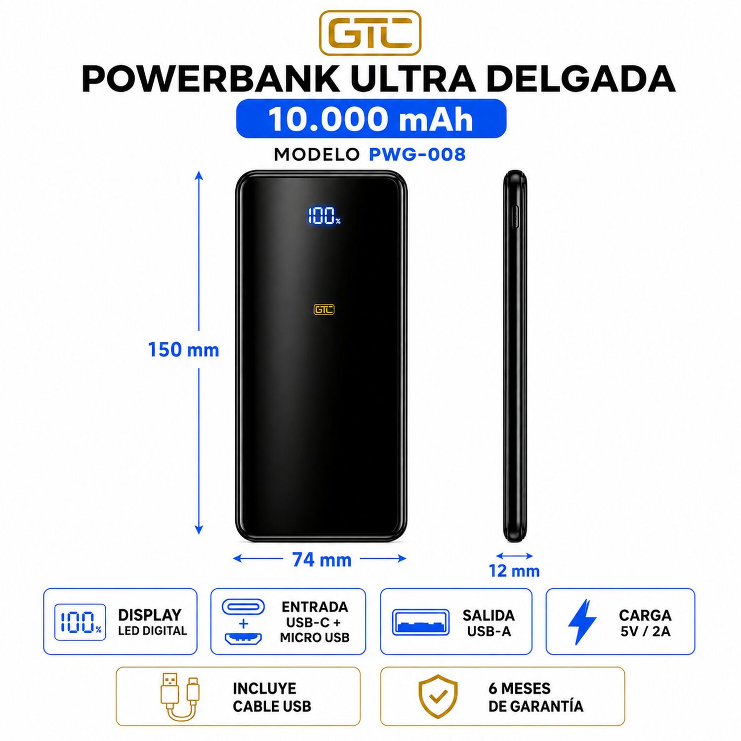 Powerbank Ultra Delgada De Carga Rapida 10.000mah image number 7.0