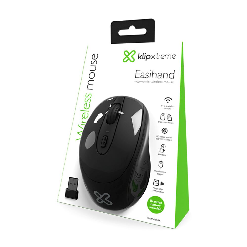 Mouse Inal&aacute;mbrico Klip Xtreme Easihand Ergon&oacute;mico Negro image number 4.0