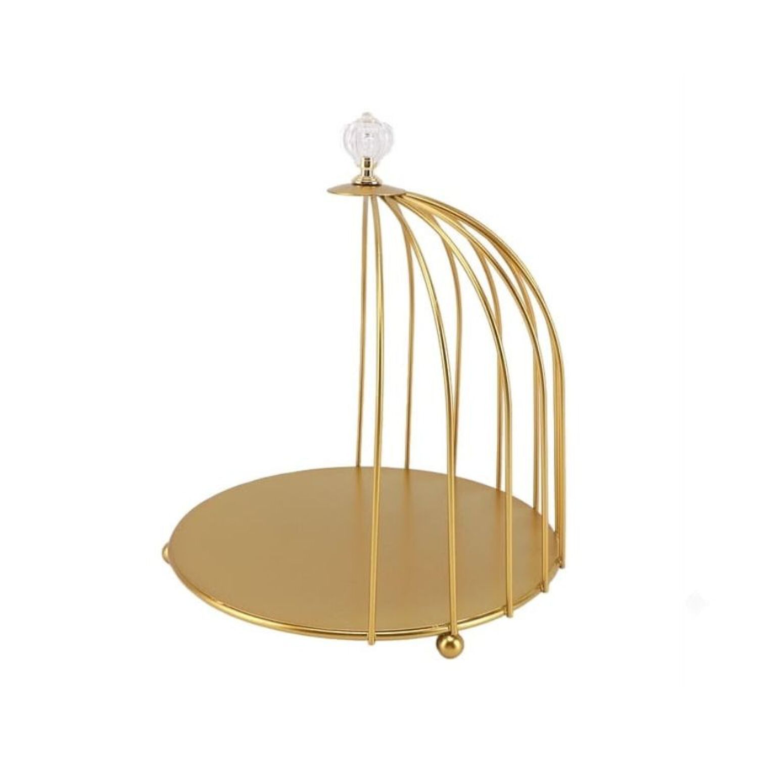 Campana Decorativa Jaula P&aacute;jaro Dorada Metal Base Perilla Cristal image number 4.0