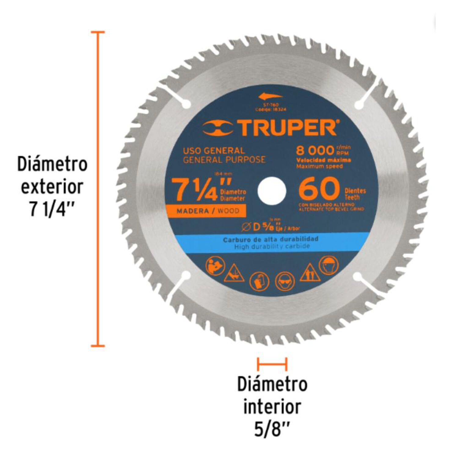 Disco Sierra Circular 7 1/4 Pulgadas 60 Dientes Truper image number 2.0