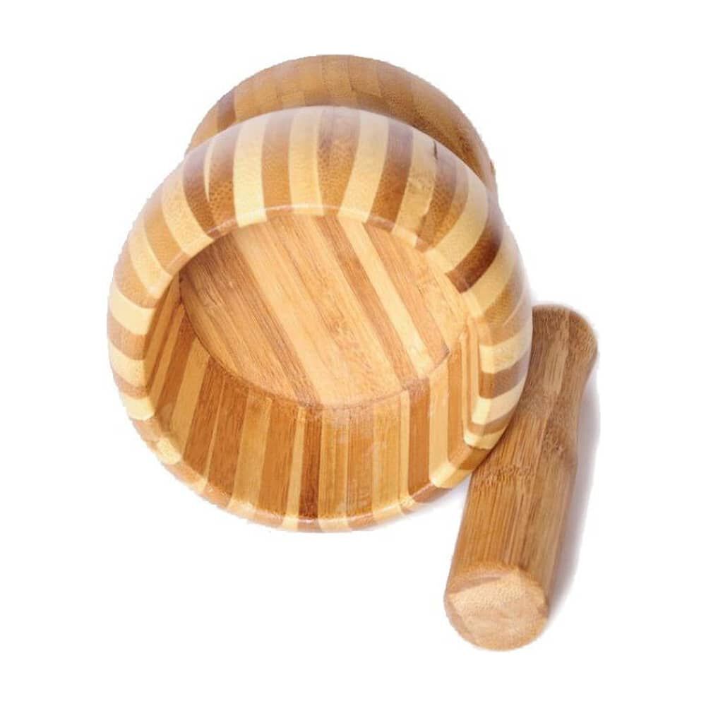 Mortero De Bamb&uacute; Molinillo Manual Especias Ajo image number 4.0