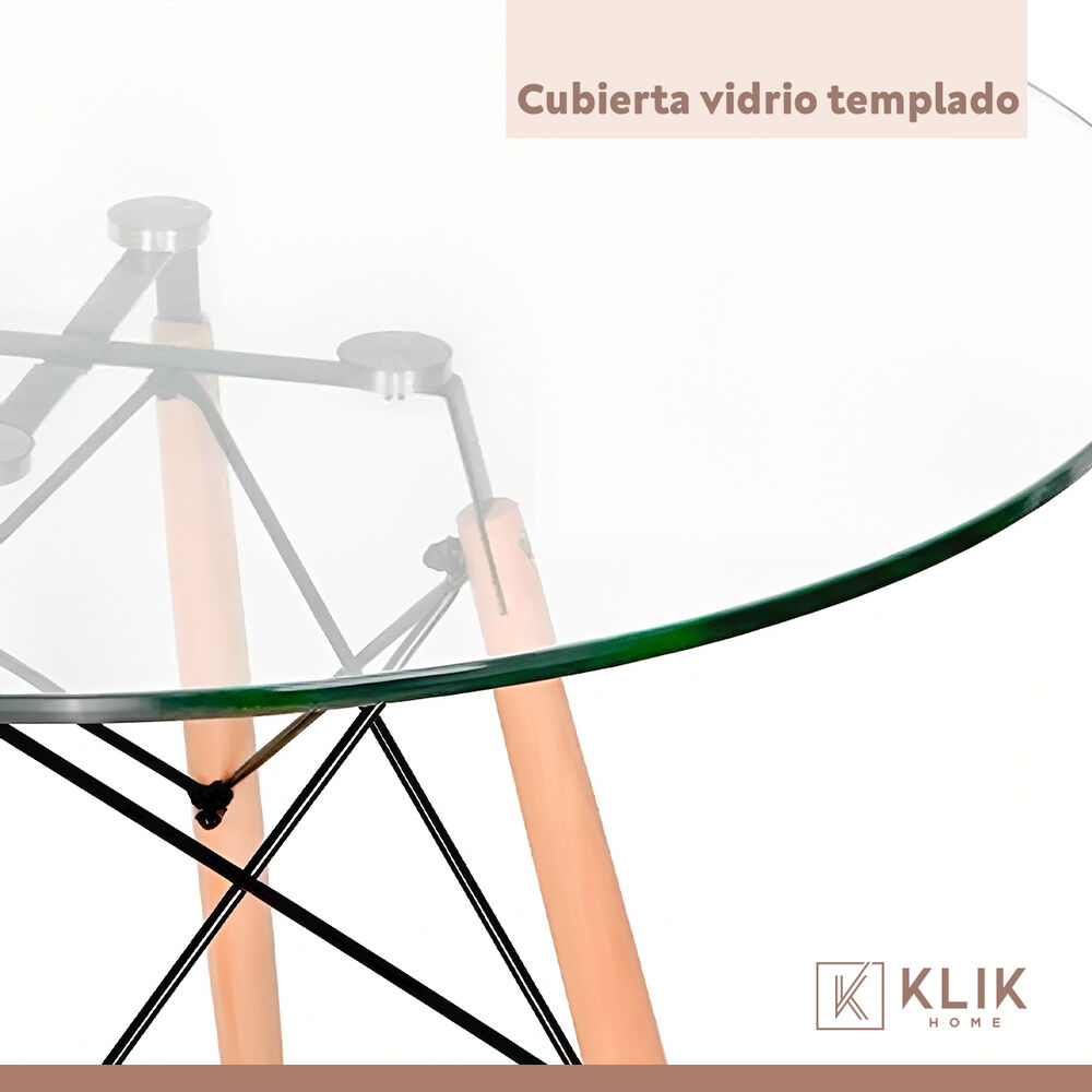 Comedor Mesa Eames Vidrio 100 Cm + 5 Sillas Tulip Grises image number 6.0