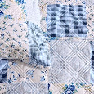 Quilt Andes Estampado Patchwork Celeste 1.5 Plazas