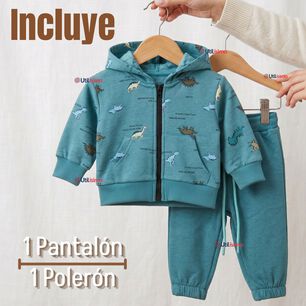 Buzo Poler&oacute;n Con Capucha 2 Piezas Beb&eacute; Ni&ntilde;o Green Dinosaur