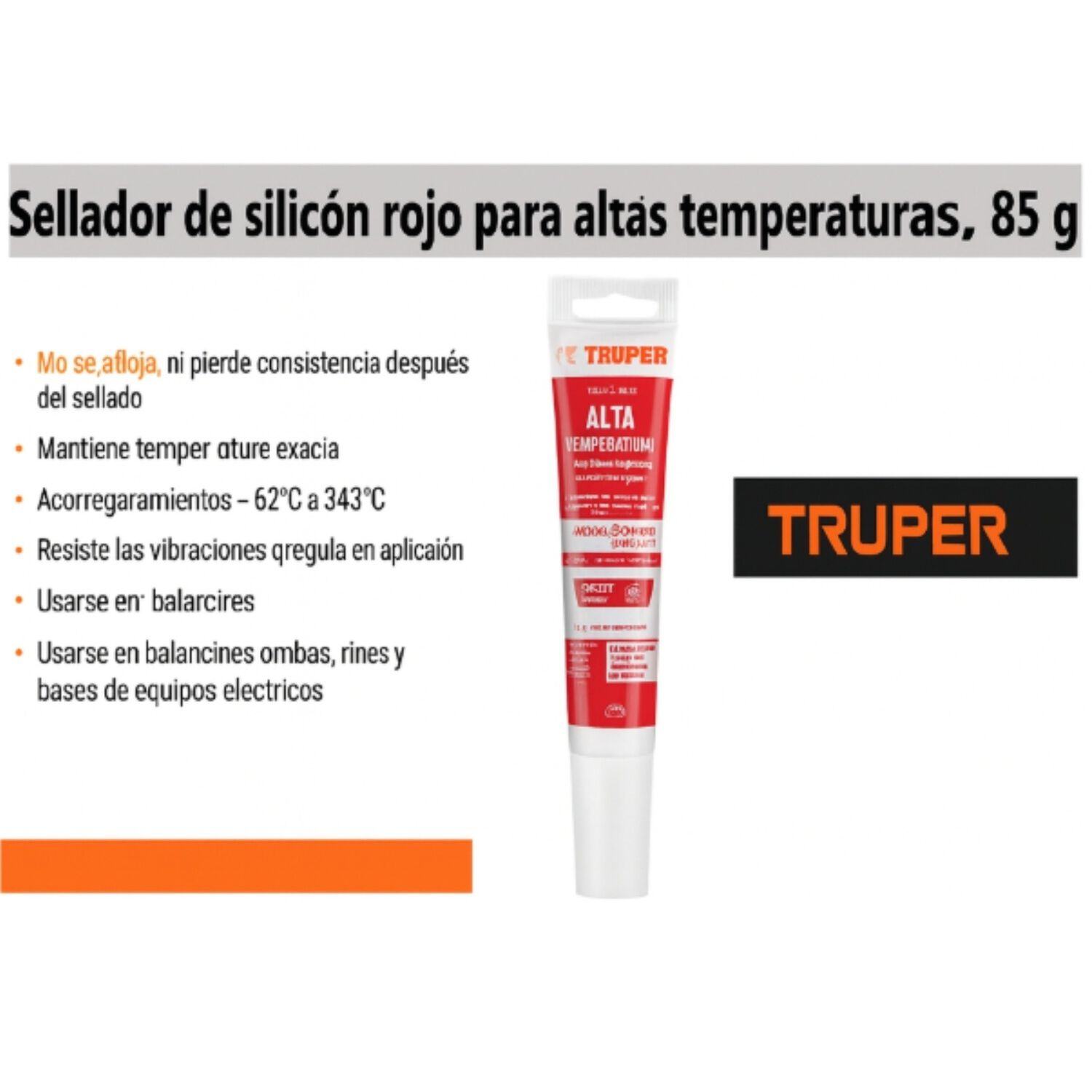 Silicona Sellador Rojo Para Altas Temperaturas 85g Truper image number 2.0
