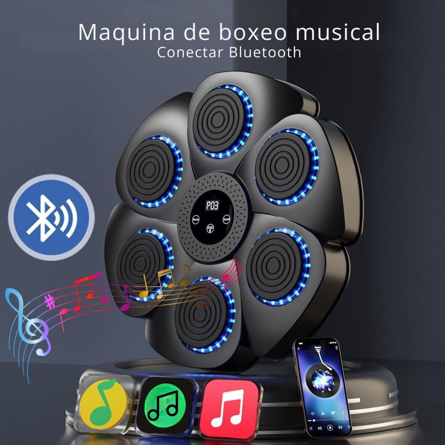 M&aacute;quina De Boxeo Musical Bluetooth Con Guantes image number 1.0