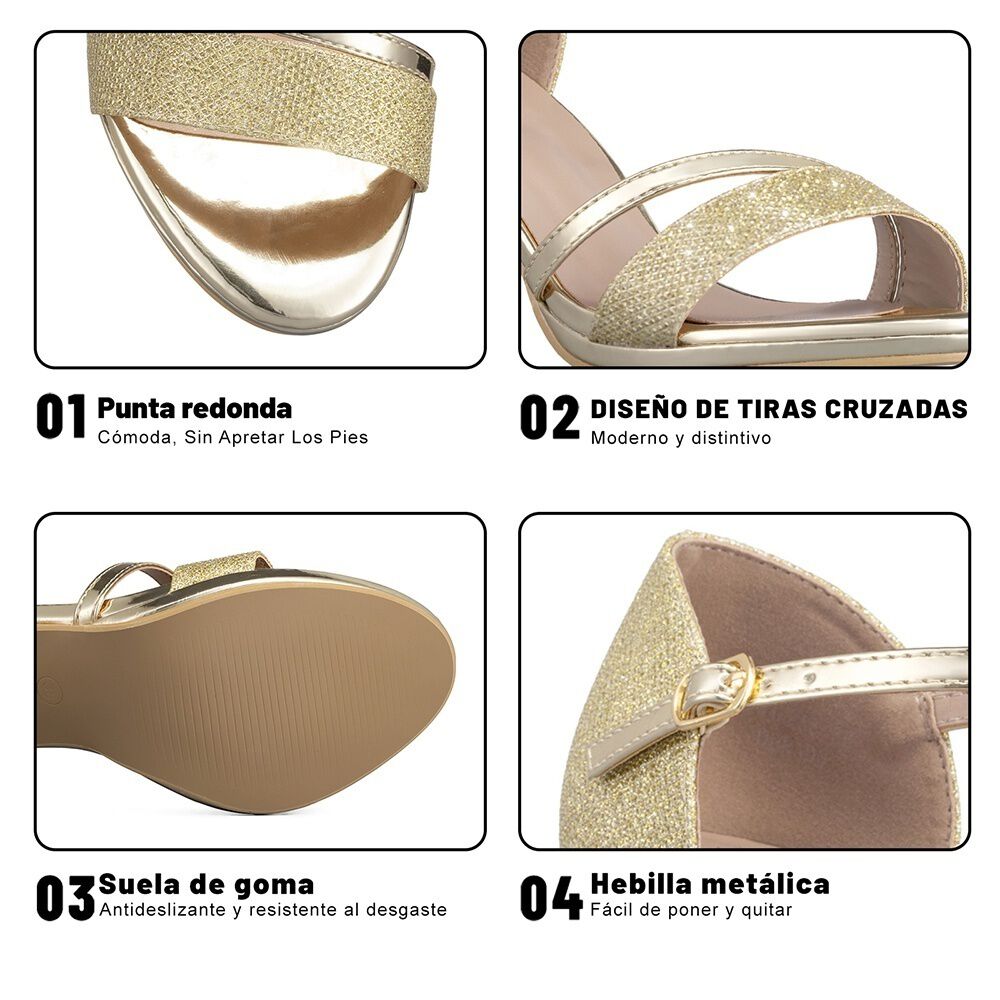 Sandalia Taco Dorado Fiesta Qiu285 Weide image number 6.0