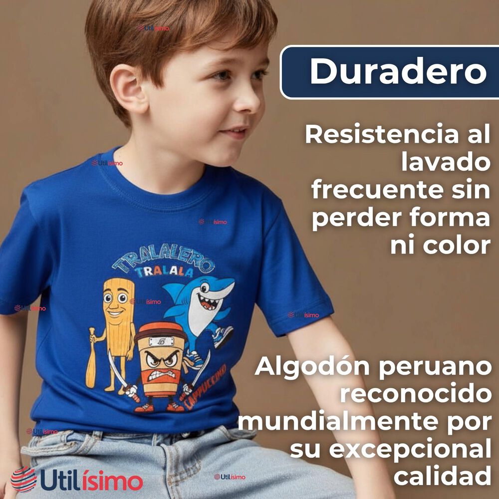 Polera Brainrots 100% Algodón Manga Corta Niño Tralalero Colores Surtidos image number 5.0