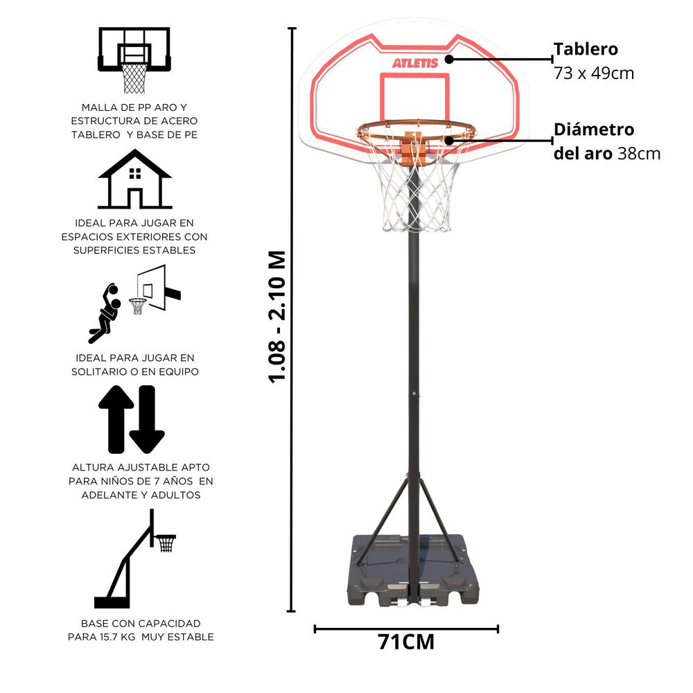 Aro De Básquetbol Ajustable 1.08 M A 2.10 M Street image number 4.0
