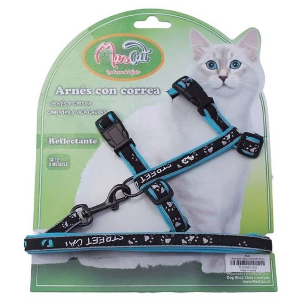 Arn&eacute;s Y Correa Gato Acolchado Reflectante Azul Mascan image number 0.0