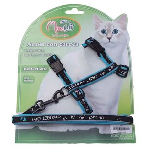 Arn&eacute;s Y Correa Gato Acolchado Reflectante Azul Mascan