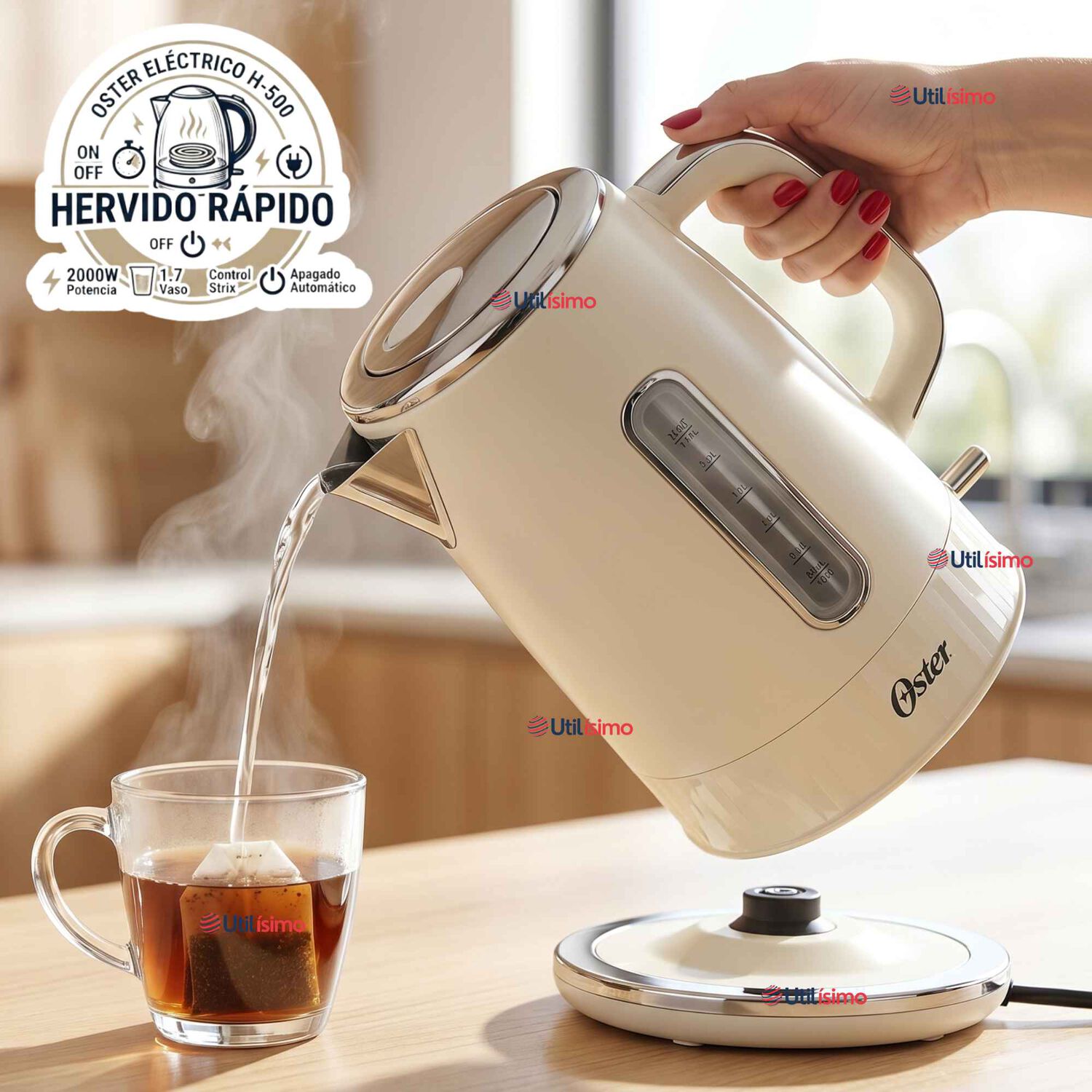 Hervidor El&eacute;ctrico Oster De 1.7 Litros Para T&eacute; Caf&eacute; E Infusiones Bvstkt8107om-052 image number 0.0