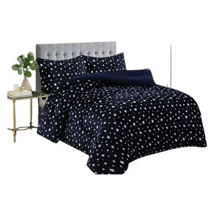 Cobertor Cubrecama Con Chiporro Plaza Y Media Infantil. Azul Oscuro. Estrellas