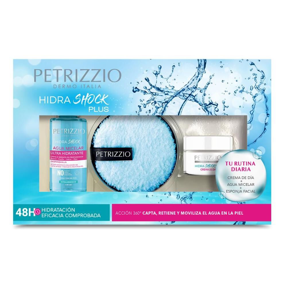 Tratamiento Hidratante Crema Día + Agua Micelar Hidrashock Plus + Esponja Petrizzio image number 0.0