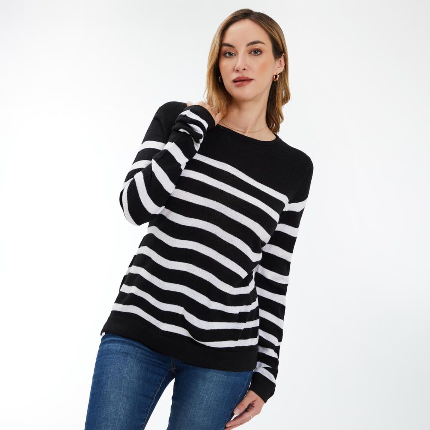 Sweater Listado Cuello Redondo Regular Mujer Geeps image number 0.0