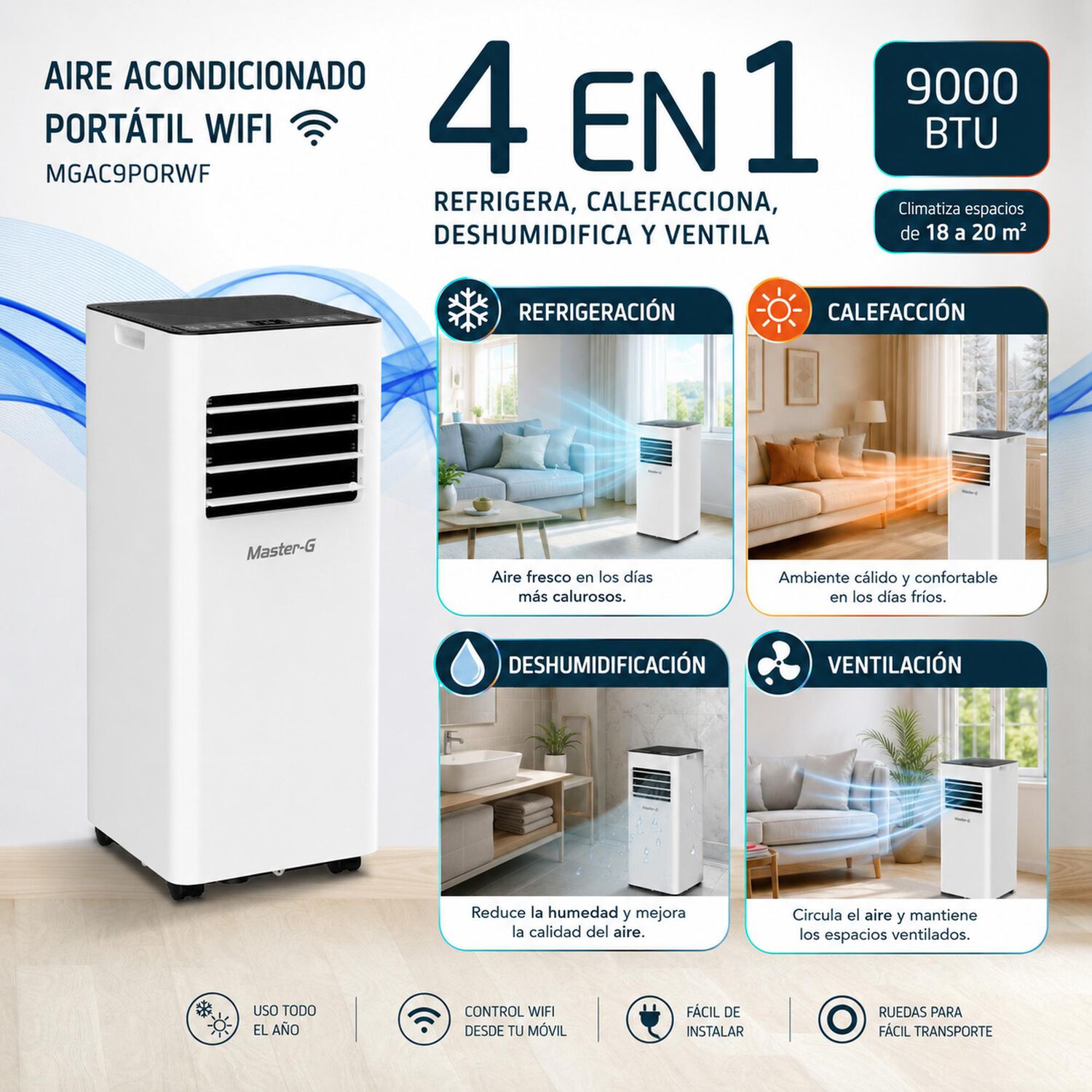 Aire Acondicionado Port&aacute;til Wifi 9000 Btu 4 En 1 Mgac9porwf image number 2.0