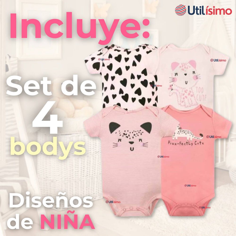 Pack 4 Bodys Ni&ntilde;a Manga Corta Tedmimak 100% Algod&oacute;n Cat Love image number 1.0
