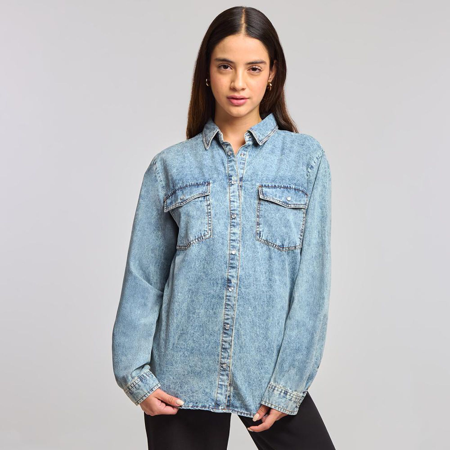 Blusa Denim Manga Larga Cuello Camisero Mujer Freedom image number 0.0