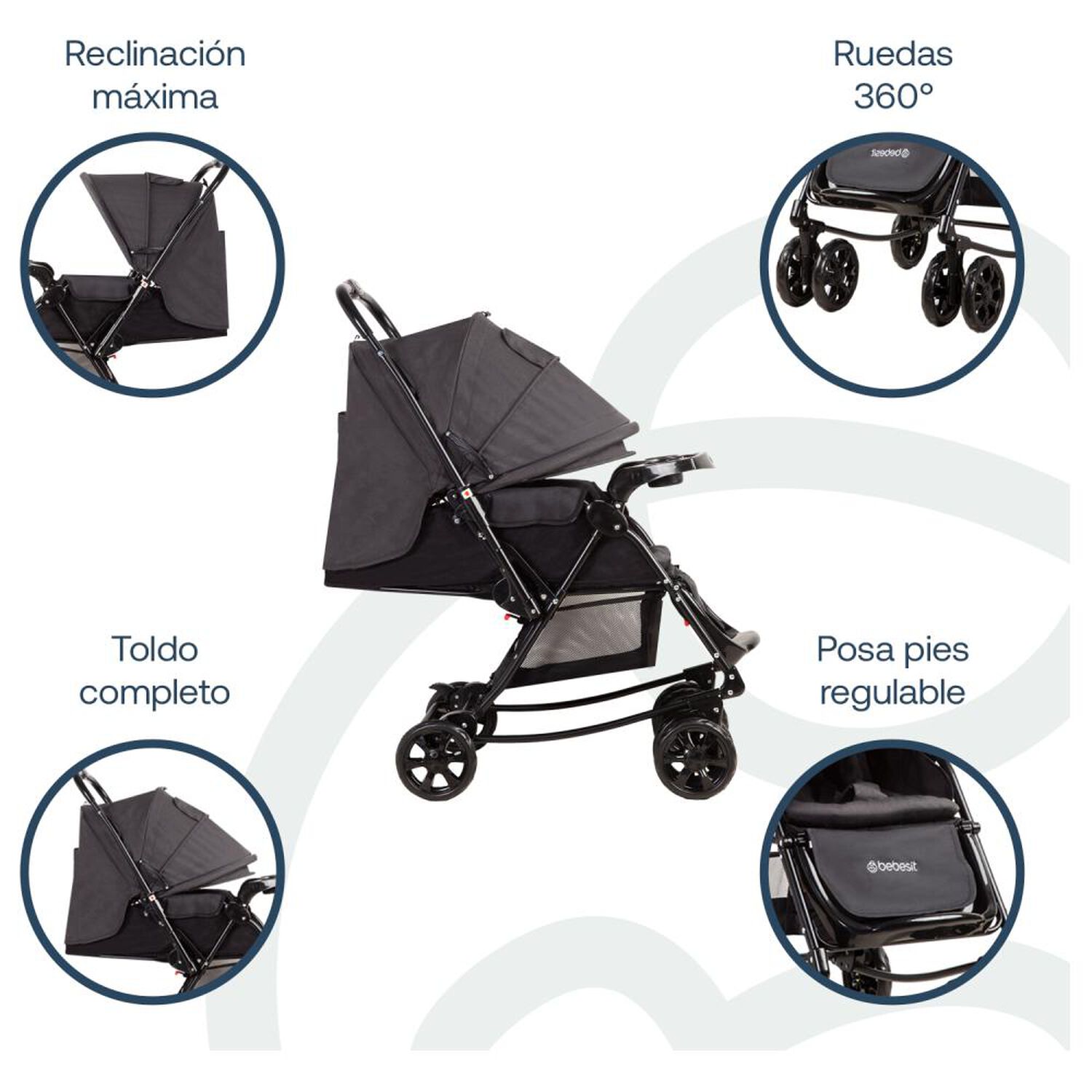 Coche Cuna Paseo Bebesit Balancin Sx Negro Melange image number 2.0