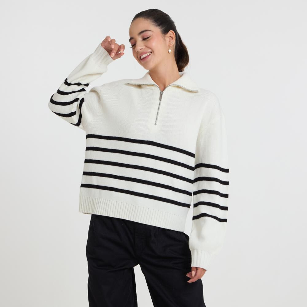 Sweater Regular Manga Larga Cuello Camisero Con Cierre Listado Mujer Freedom image number 0.0