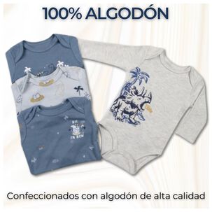 Pack 4 Bodys Ni&ntilde;o Manga Larga Tedmimak 100% Algod&oacute;n Buddies Dinosaur