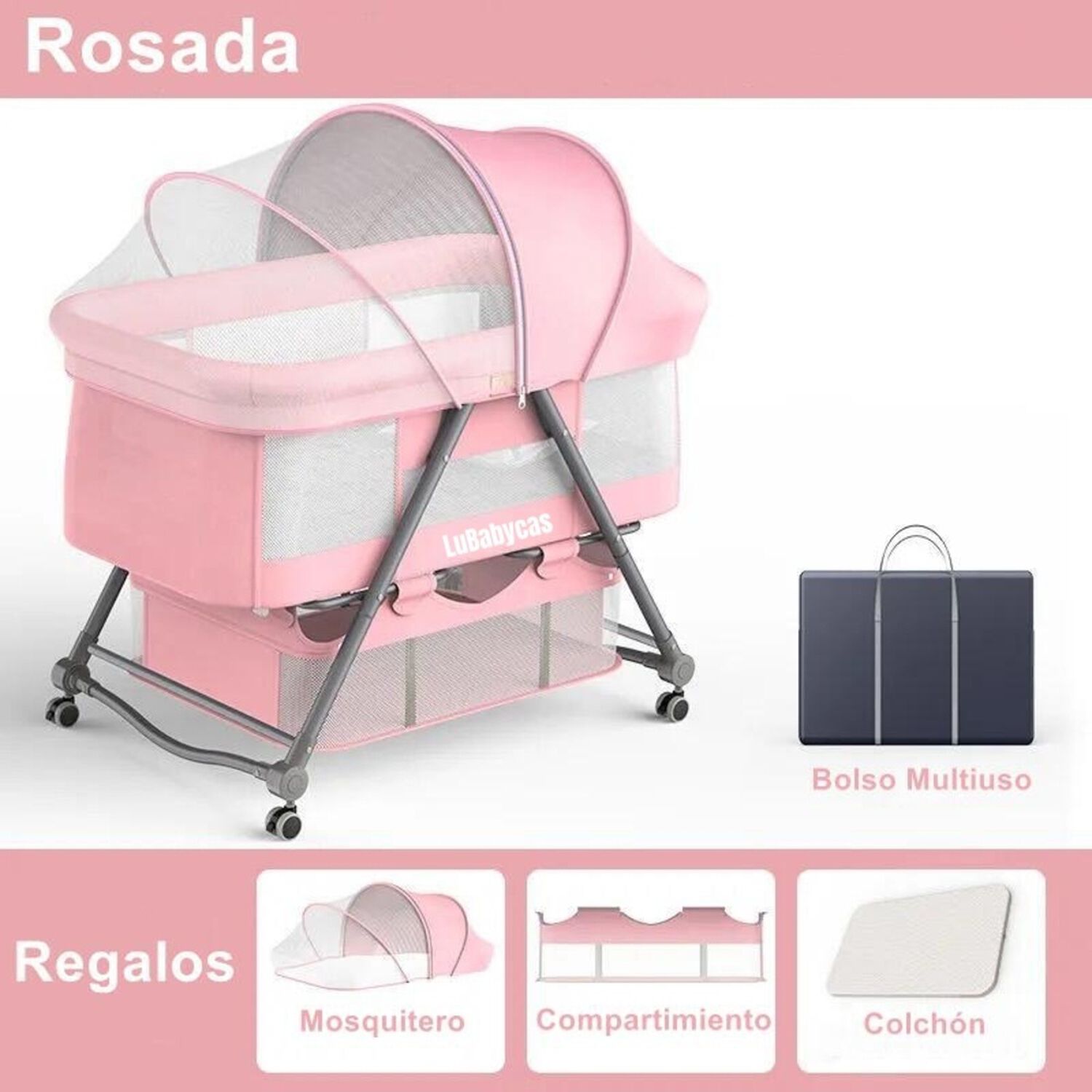 Cuna Beb&eacute; Con Accesorios Rosada By Lubabycas image number 2.0