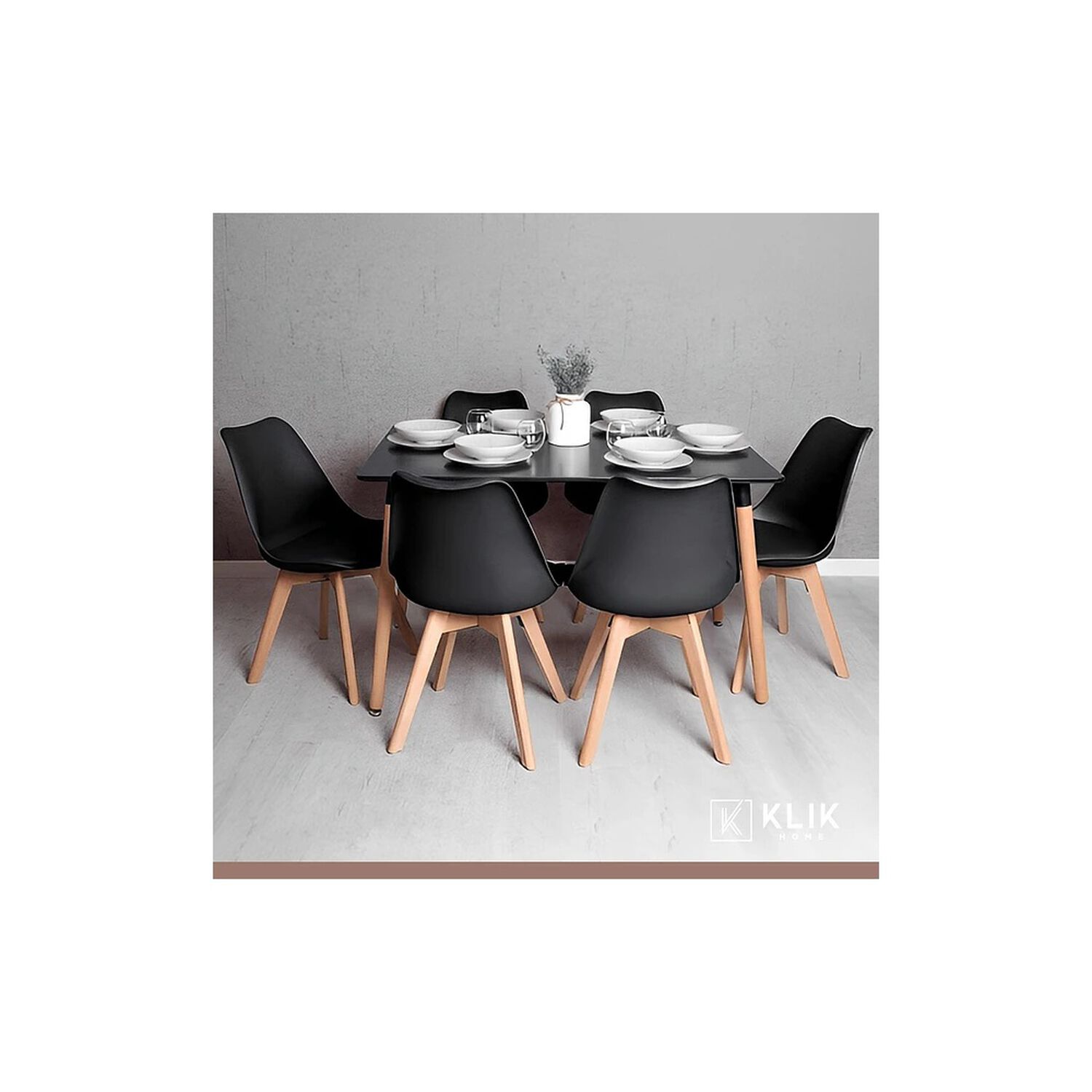 Comedor Mesa Rectangular Negra + 6 Sillas Tulip Negras image number 1.0