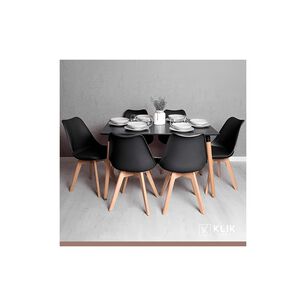 Comedor Mesa Rectangular Negra + 6 Sillas Tulip Negras