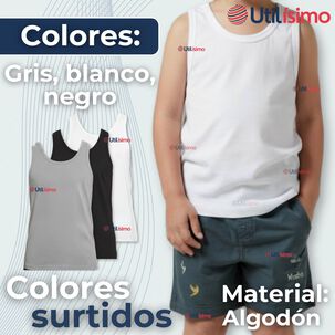 Camiseta Sin Manga Básica Suave 100% Algodón Colores Surtidos Niño