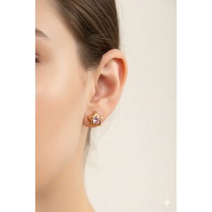 Aros Abridores Estrella 5 Puntas 7mm Oro 18k Rosado Mujer Rosa Claro