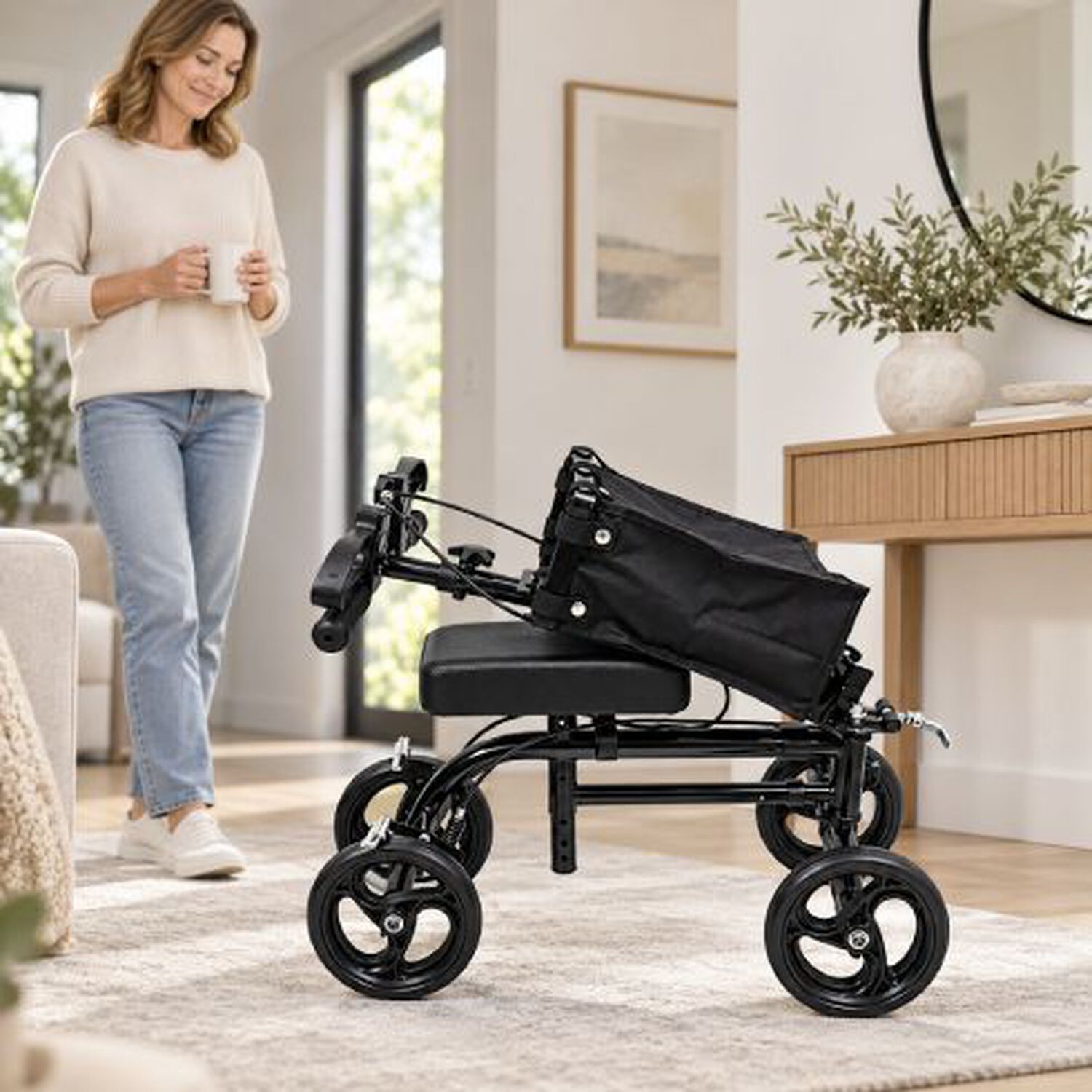 Andador De Rodilla Scooter Ortop&eacute;dico Oneder 9007ab Plegable Con Freno De Mano Y Bolso Negro image number 3.0