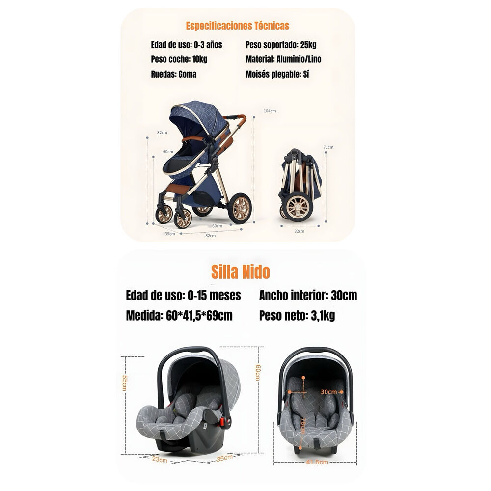 Coche Deluxe Con Silla Nido Y Accesorios Blanco Lubabycas image number 1.0