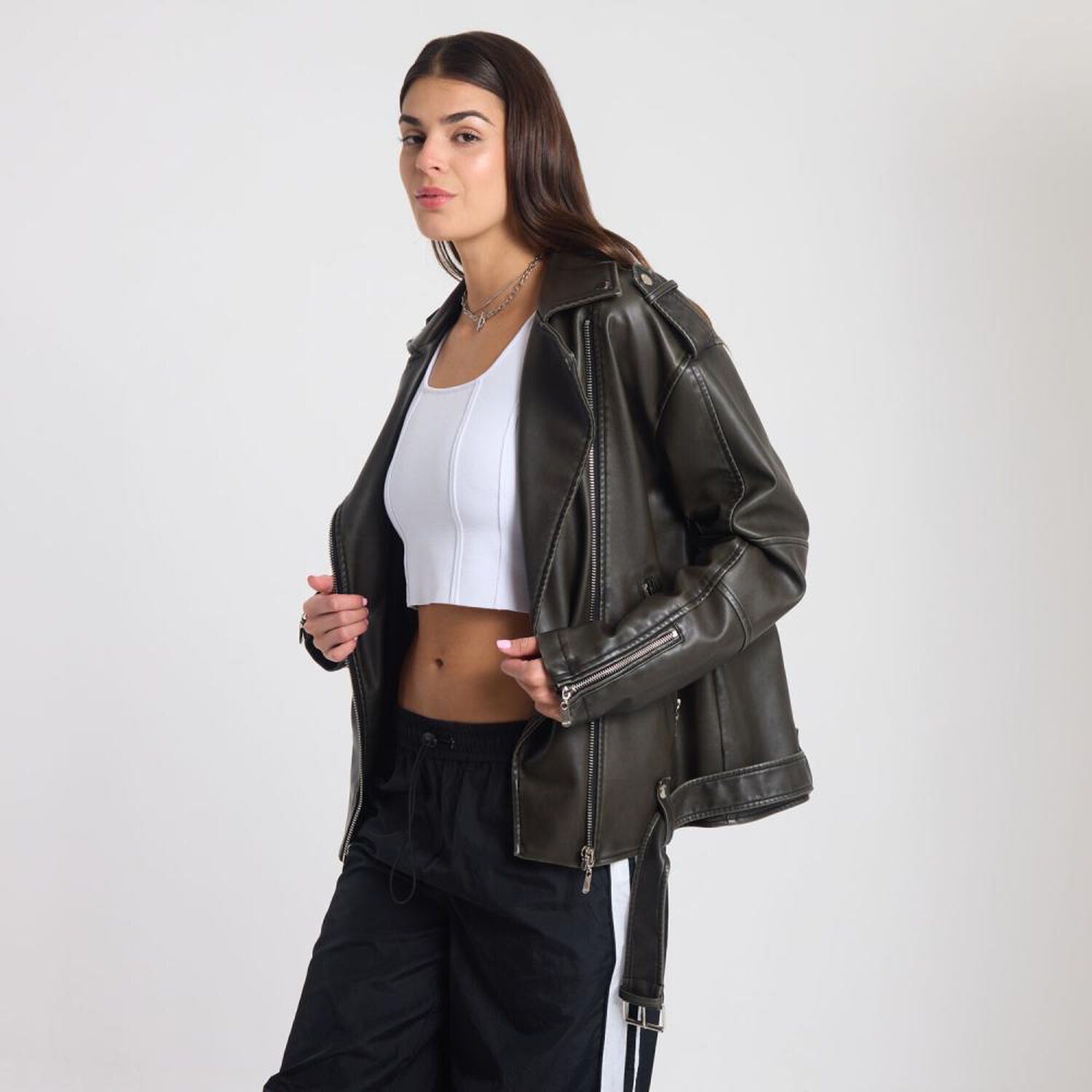 Chaqueta Ecocuero Cierre Cruzado Cuello Solapa Mujer Rolly Go image number 2.0
