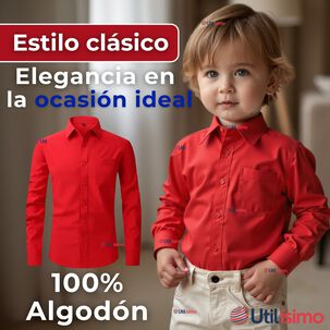 Camisa Casual De Vestir Manga Larga Cuello Americano 100% Algod&oacute;n Rojo