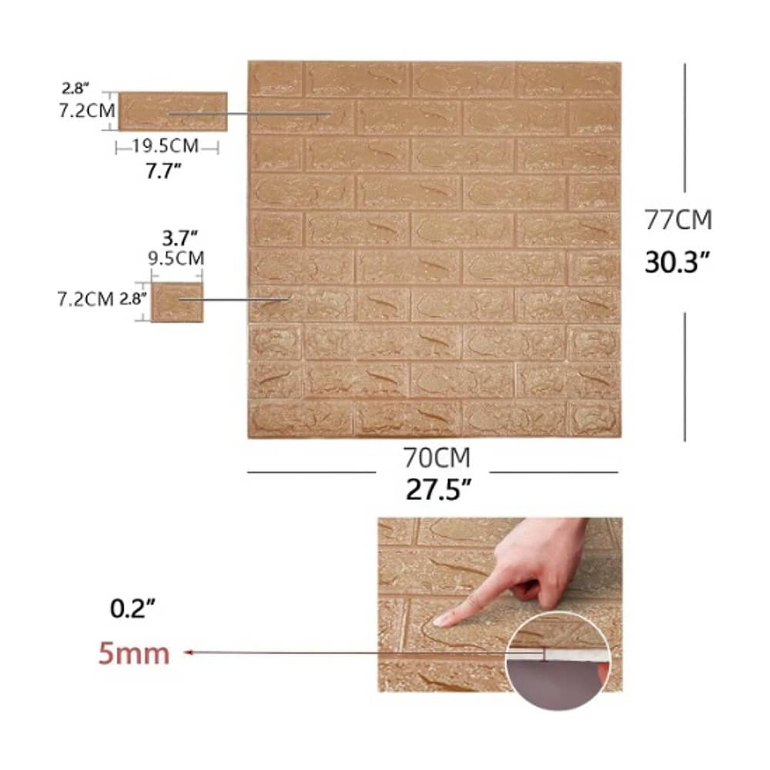 Pack 10 Lamina Papel Mural Autoadhesivo 3d Ladrillo Caf&eacute; image number 1.0
