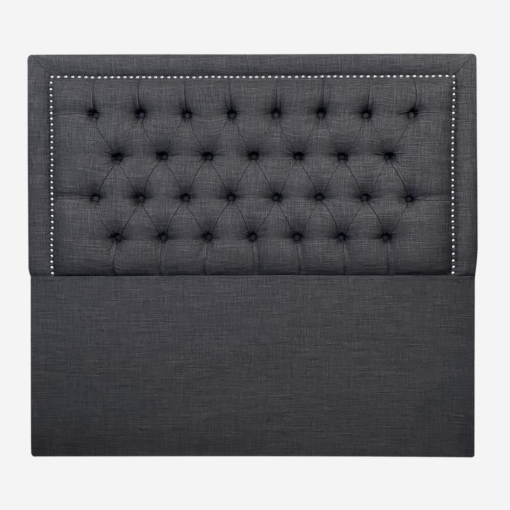 Respaldo De Cama Capitoné Frame Tachas Lino Grafito Super King image number 2.0