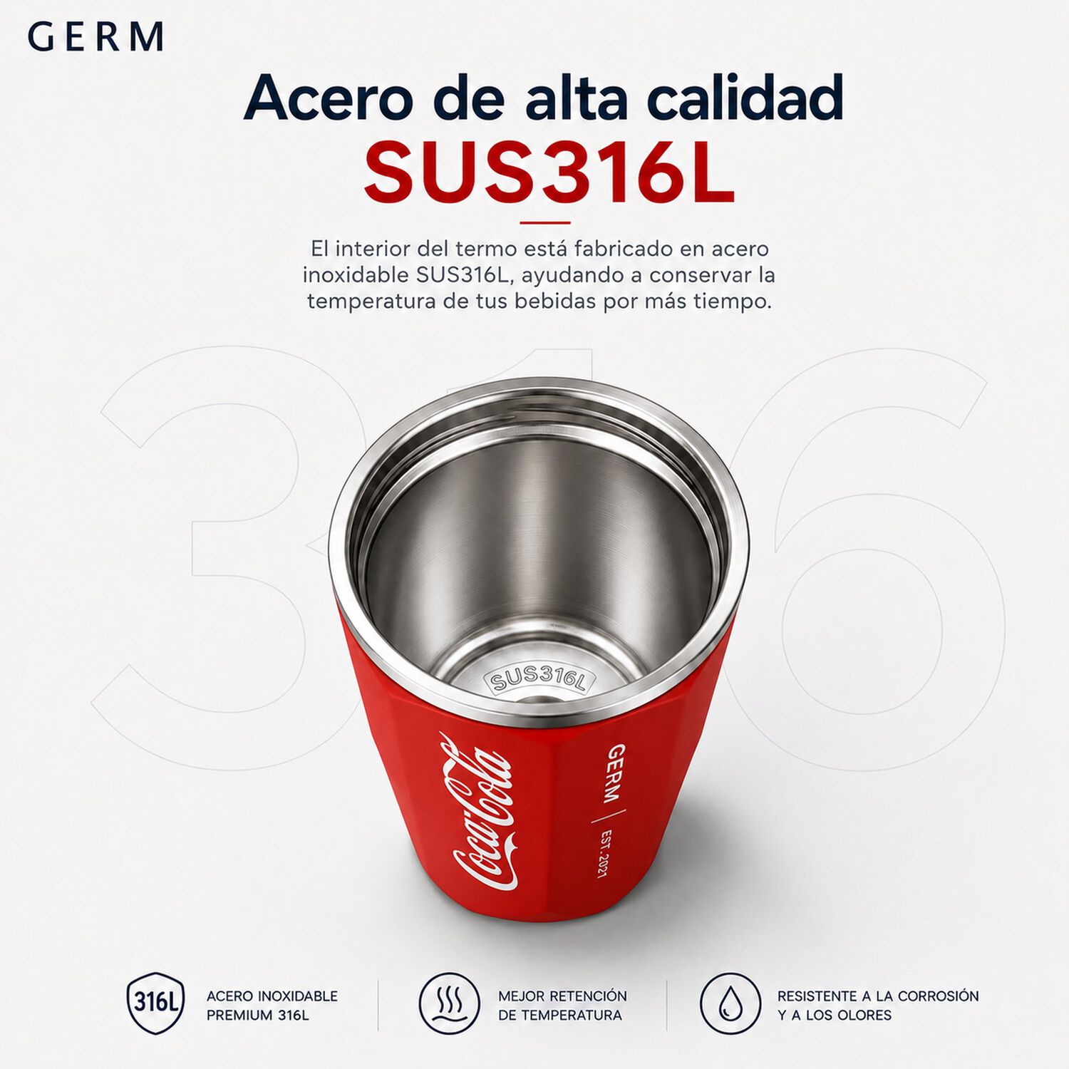 Vaso Termico Mug Germ Coca-cola Acero Inoxidable 390ml Red image number 8.0