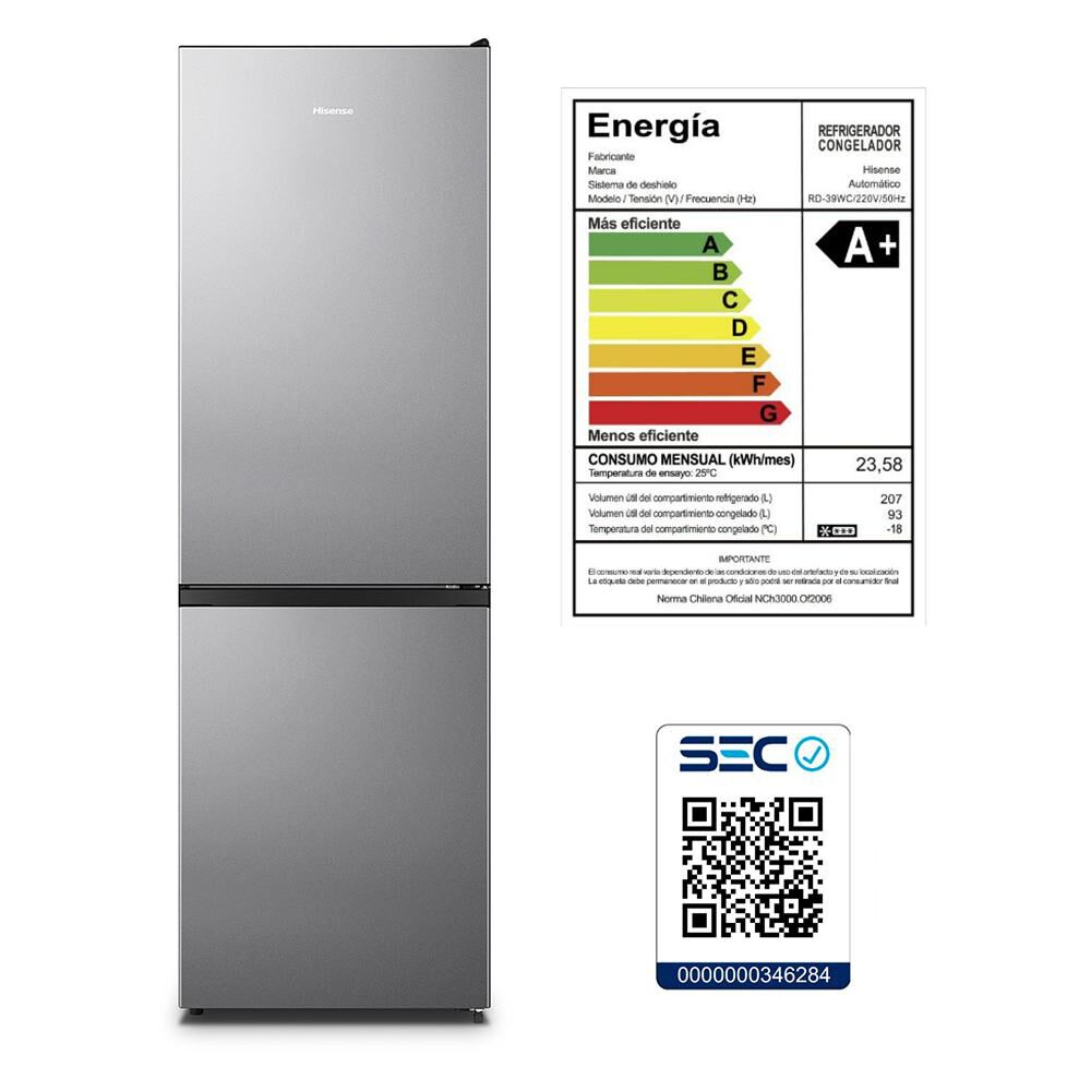 Refrigerador Bottom Freezer Hisense RD-39WC / No Frost / 300 Litros / A+ image number 11.0