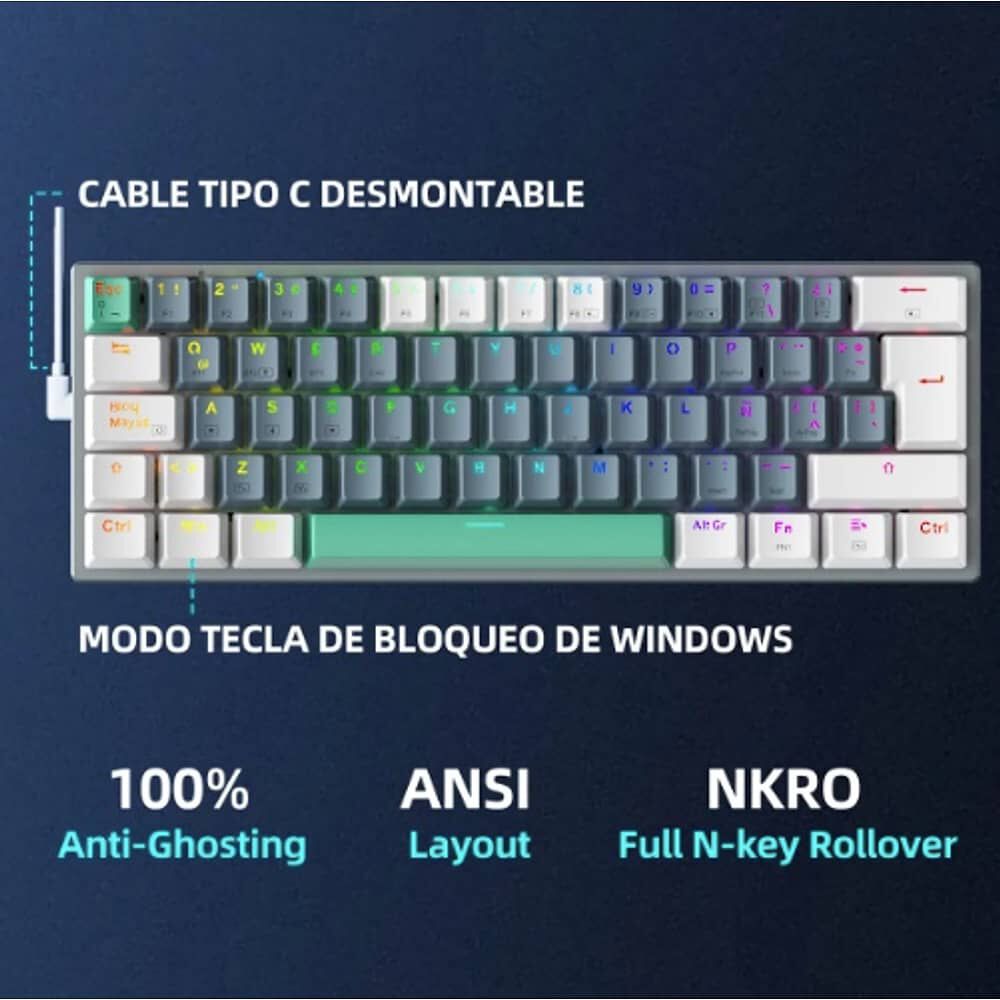 Teclado Mec&aacute;nico Bluetooth Espa&ntilde;ol 60% Gamer K500-b61 image number 2.0