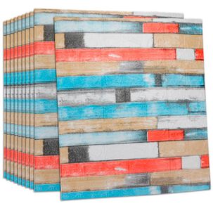 Pack 10 Lamina Papel Mural Autoadhesivo 3d Ladrillo Multicolor