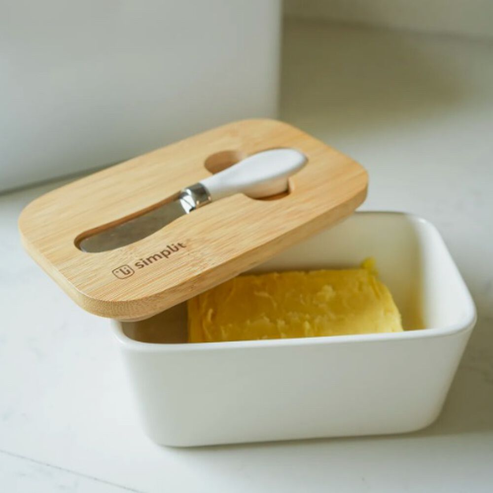 Mantequillero De Cer&aacute;mica Con Tapa Bamboo + Cuchillo 600 Ml image number 4.0