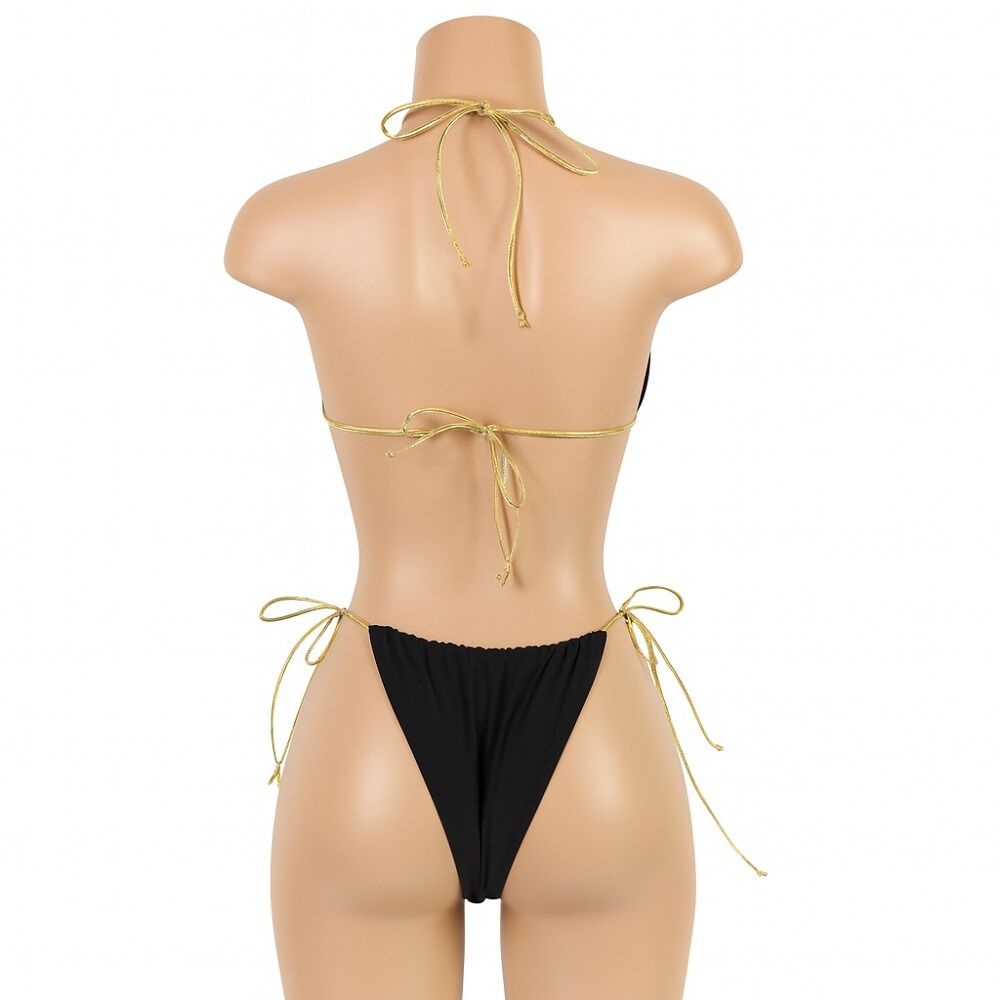 Traje Ba&ntilde;o Corte Alto Tiras Doradas Triangulo Sexy image number 3.0