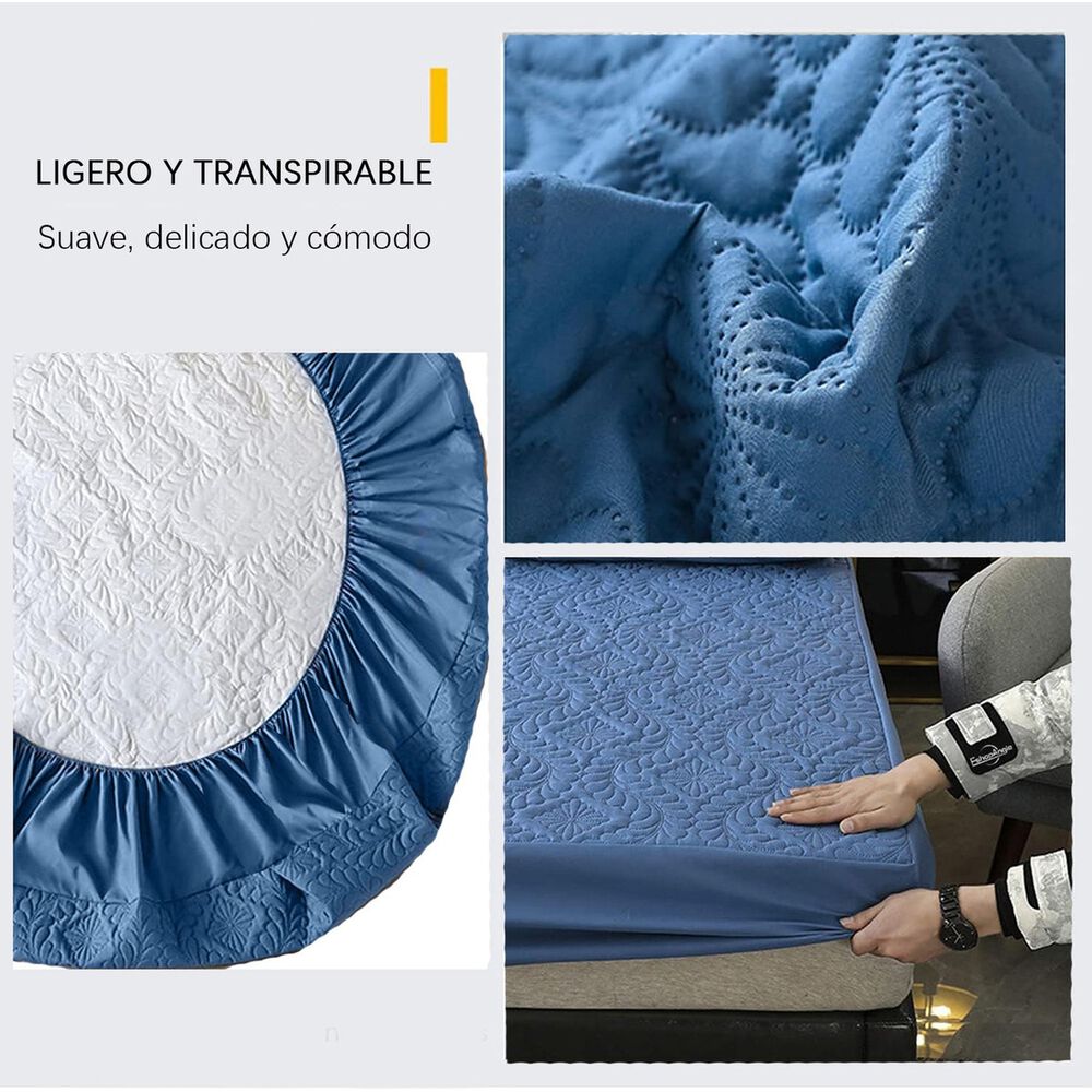 Cubre Colchón Impermeable 2 Plazas Hipoalergénico Azul image number 1.0