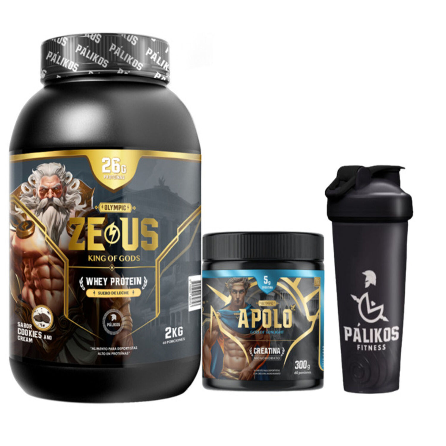 Proteina 100% Whey Zeus 2kg (sabor Cookies And Creams)+ Creatina Apolo 300g+ Shaker image number 0.0