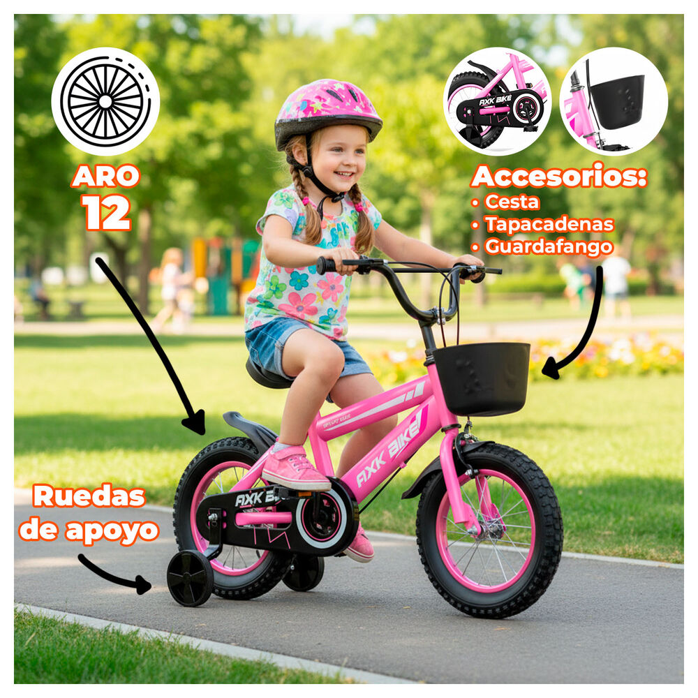 Bicicleta Aro 12 Infantil Con Ruedas De Apoyo Y Canasto image number 1.0