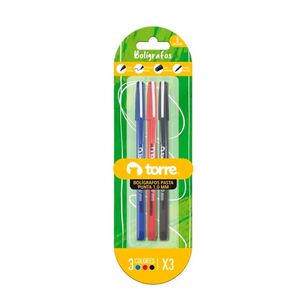 Pack X 4 Blister Bolígrafos 1 Azul 1 Negro Y 1 Rojo Torre