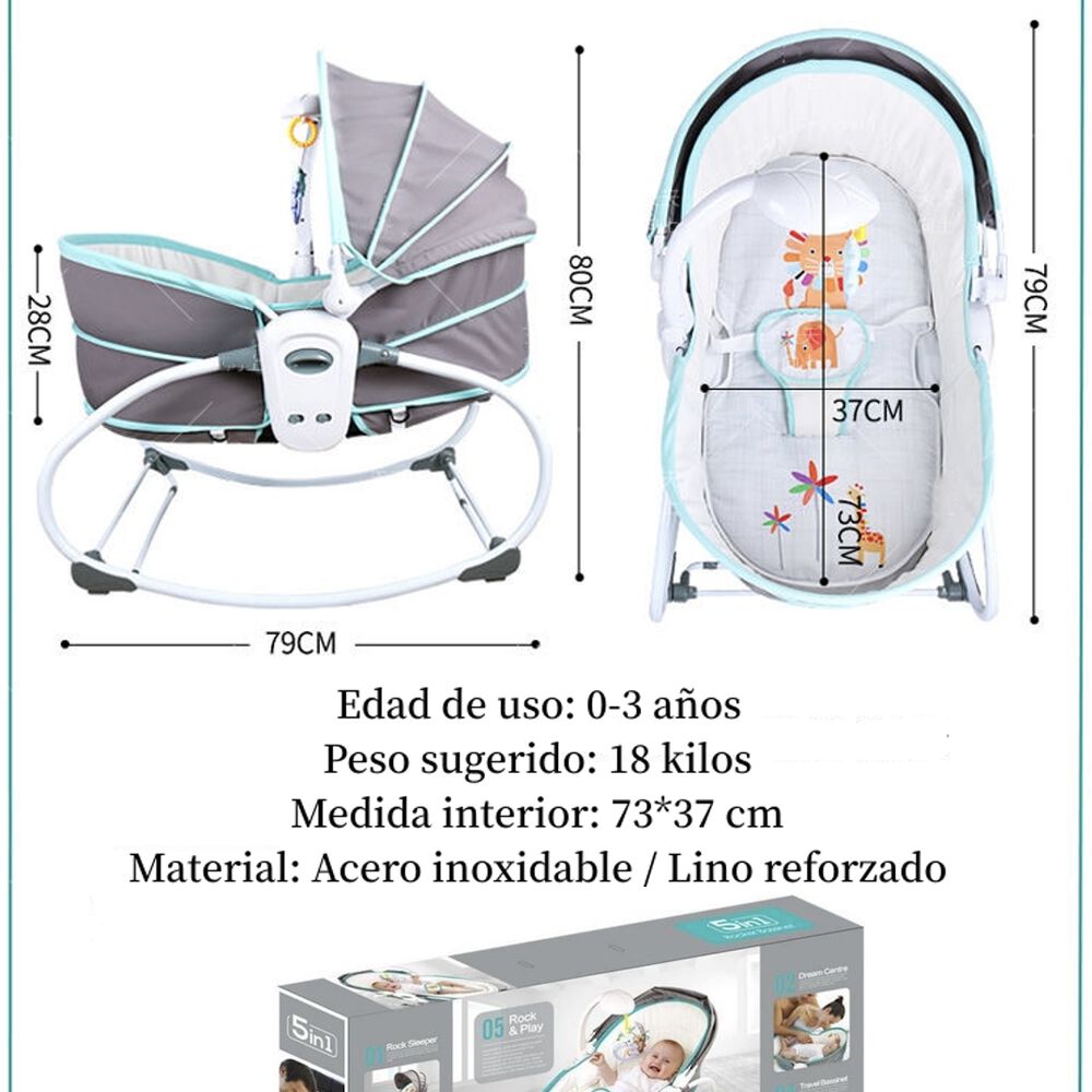 Cuna Moisés 5 En 1 Con Vibración Mosquitero Lubabycas Verde image number 7.0